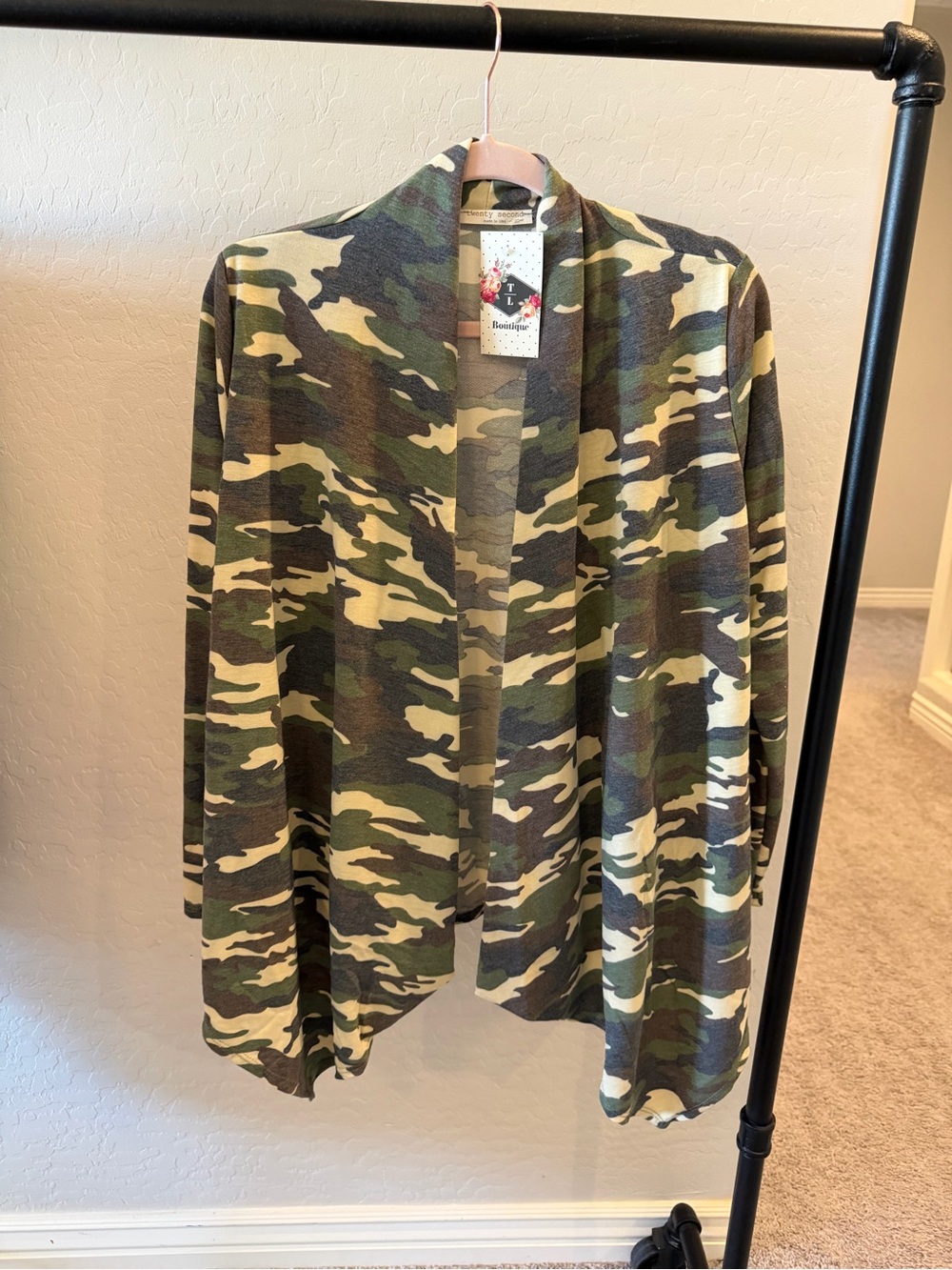twenty second Olive Green Camouflage Open-Front Cardigan